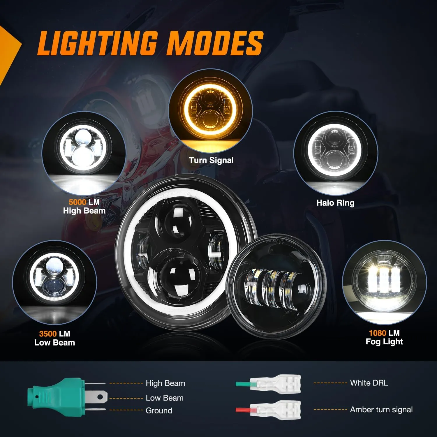 Motorcycle 7Inch DRL LED Headlights 4.5Inch Fog Lights Black Kits