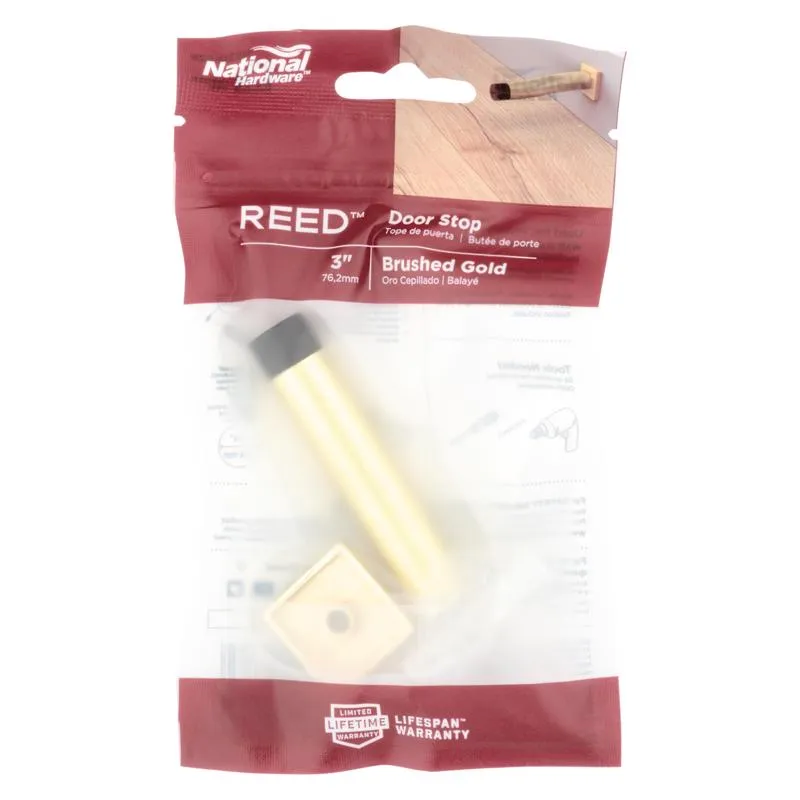 National Hardware Reed 1 in. W X 3 in. L Aluminum Brushed Gold Door Stop Mounts to door and wall