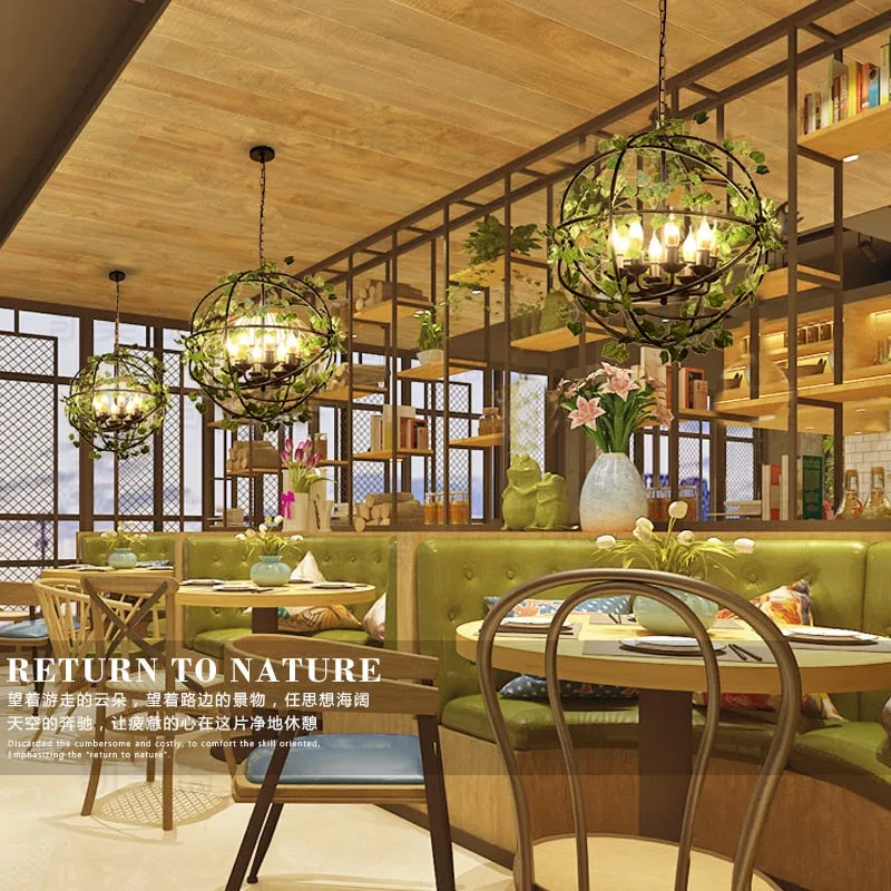 Net red plant chandelier music restaurant theme bar Coffee shop creative forest round cage decoration bar small chan
