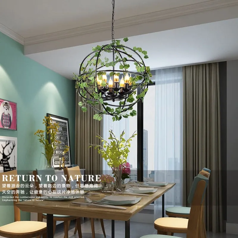 Net red plant chandelier music restaurant theme bar Coffee shop creative forest round cage decoration bar small chan