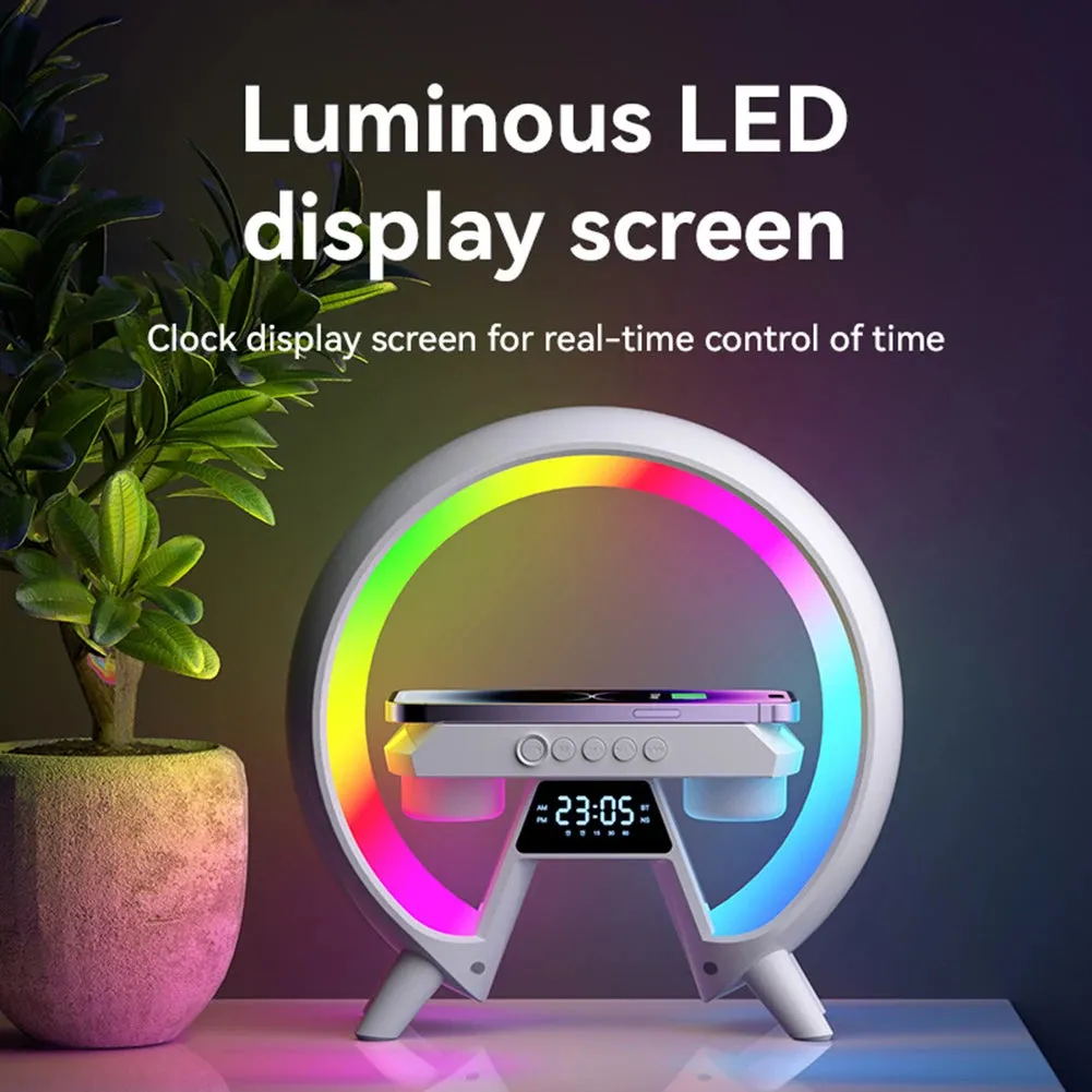 New Multifunction Wireless Charger Speaker Fast Charging Station Night Light Speaker with Clock for iPhone Samsung Xiaomi Huawei