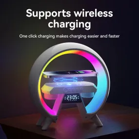 New Multifunction Wireless Charger Speaker Fast Charging Station Night Light Speaker with Clock for iPhone Samsung Xiaomi Huawei