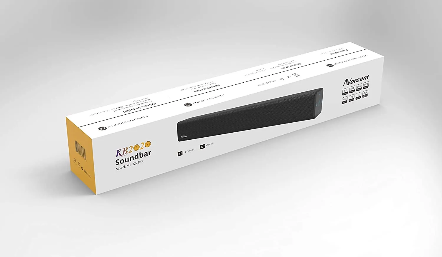 Norcent Black Mamba KB-2020 Series,Model MB-3221NS,2.1 Channel Bluetooth 5.0 TV Soundbar with Built-in Dual Subwoofer TV Speakers,100Watt 32 Inch Soundbar System, 2020 New Version