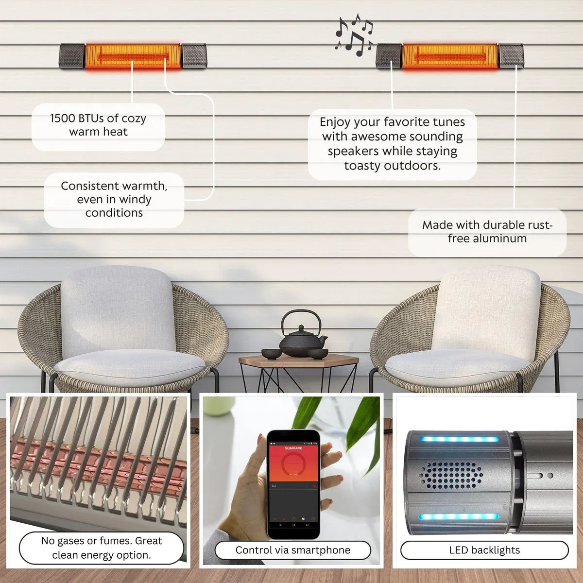 Outdoor Heater - Paramount Smart Electric Heater with Bluetooth Speakers, Gunmetal Grey, PH-100084