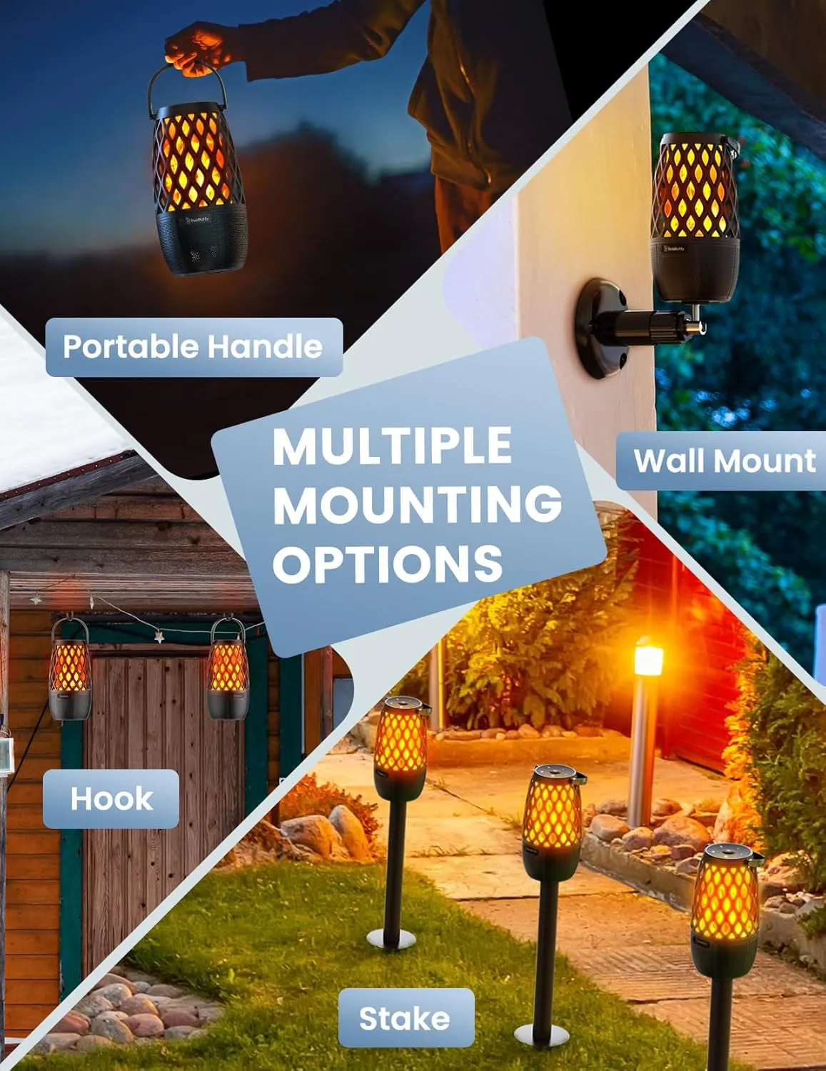 Outdoor Speakers Gift for Men Bluetooth Speaker with Lights Multi-Sync up to 100 Speakers Auto-Pairing HD Stereo Sound Cool Tech Gadgets for Him IPX5 Waterproof for Outside|Patio|Porch