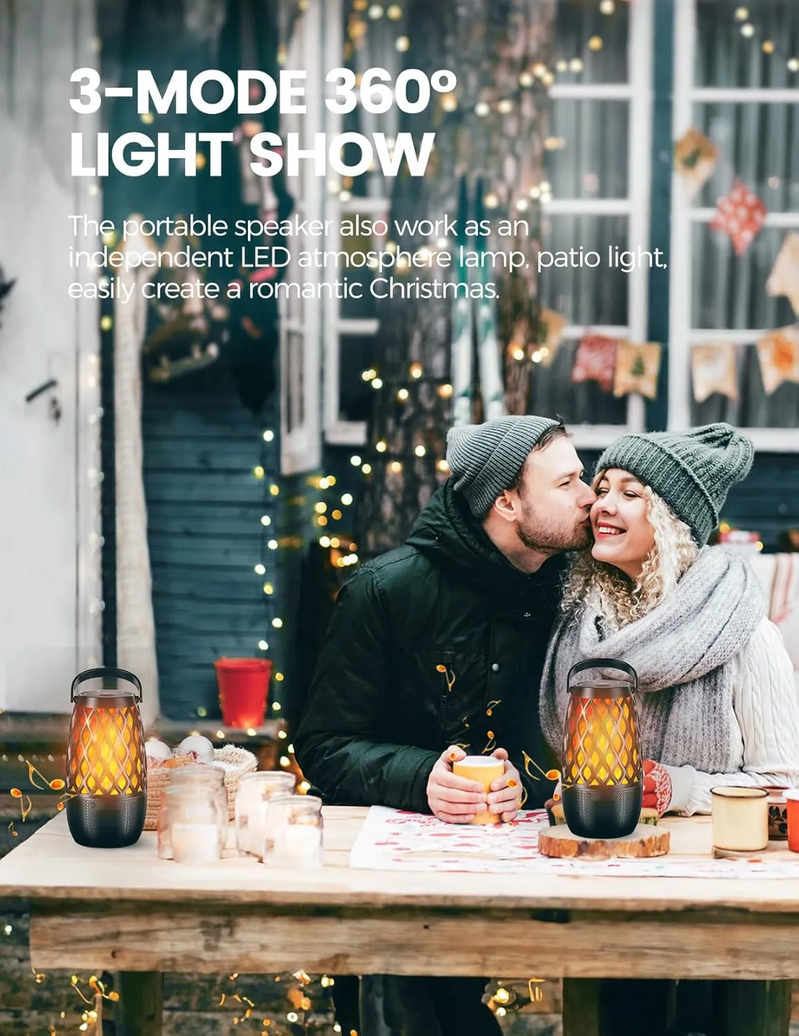 Outdoor Speakers Gift for Men Bluetooth Speaker with Lights Multi-Sync up to 100 Speakers Auto-Pairing HD Stereo Sound Cool Tech Gadgets for Him IPX5 Waterproof for Outside|Patio|Porch