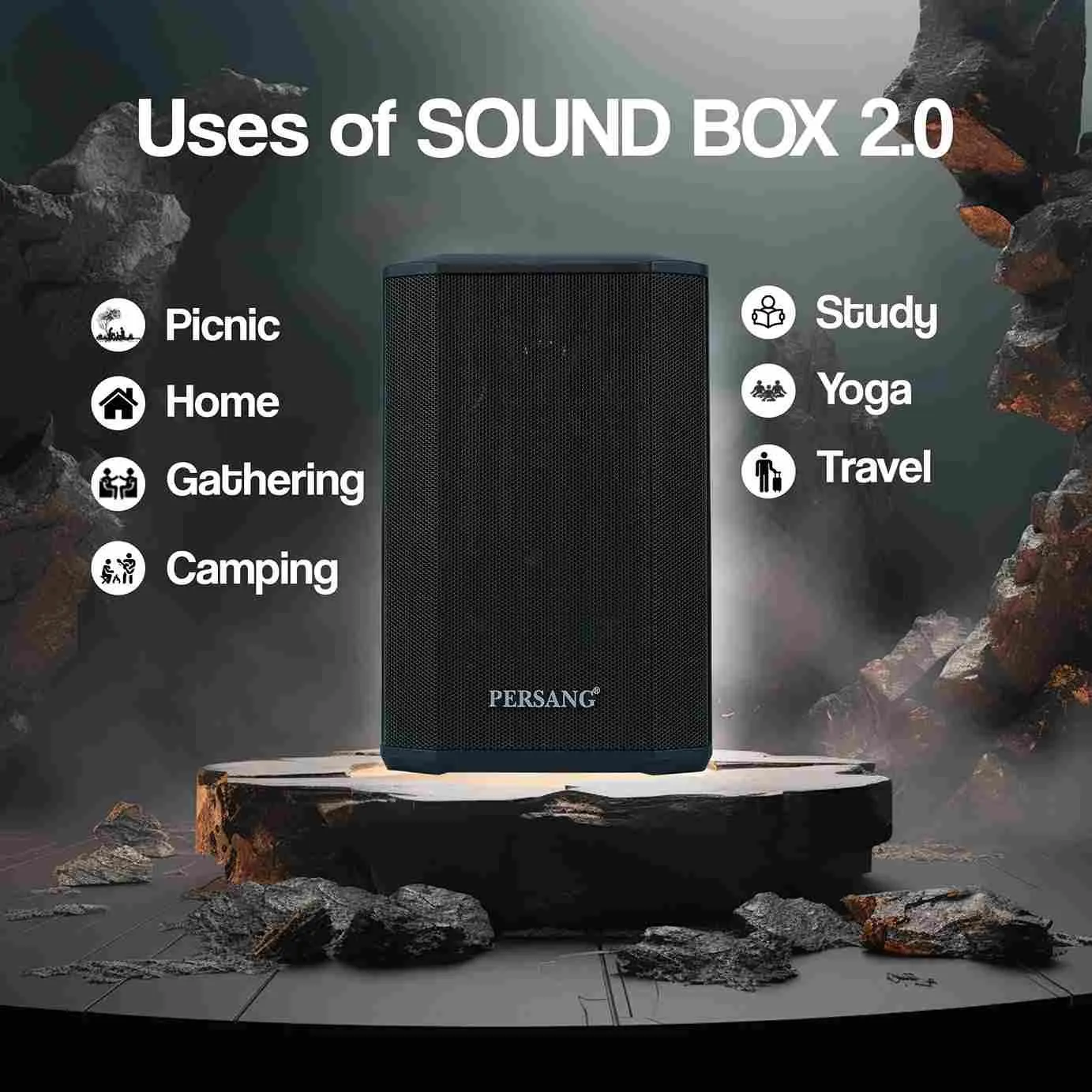 PERSANG Soundbox 2.0 Portable Bluetooth Speaker with UHF Wireless Microphone (Black) | 13.97 cm Woofers | Upto 3 Hrs Playback Time | Deep Bass Speaker | 6 EQ Modes | 18 W RMS/180 PMPO | Bluetooth Party Speaker