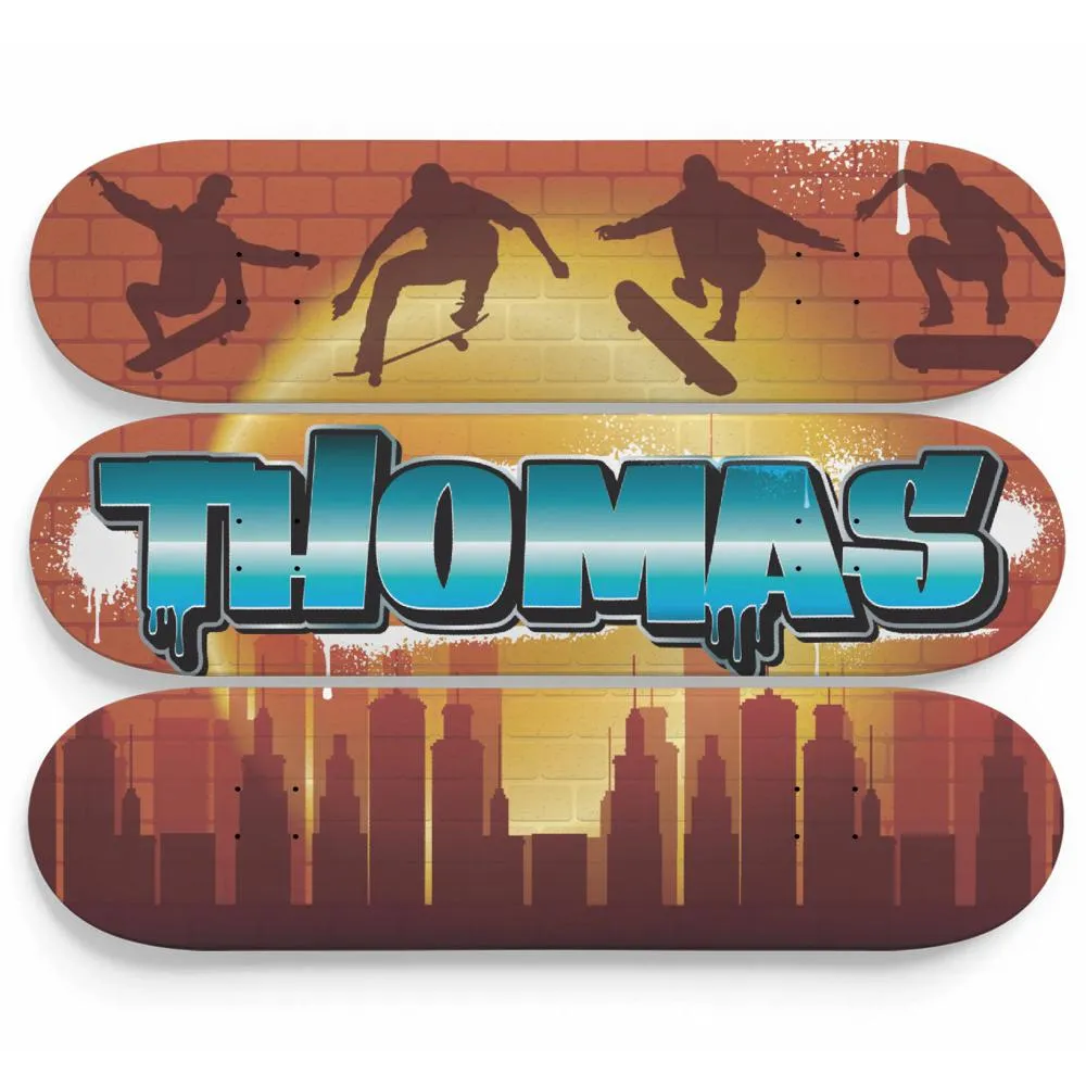 Personalized Astounding Skateboarding City Skateboard Wall Art