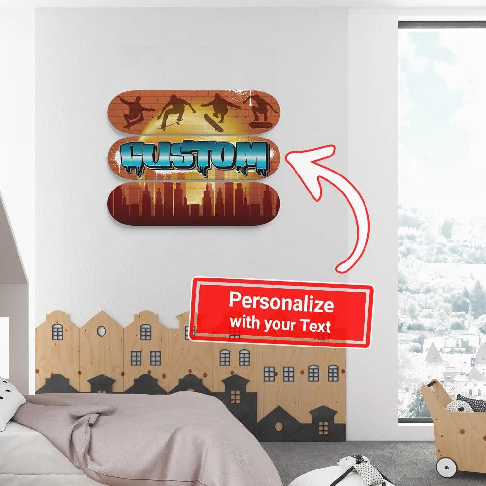 Personalized Astounding Skateboarding City Skateboard Wall Art