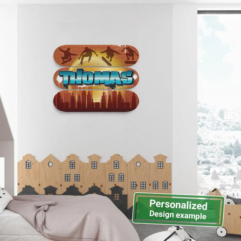 Personalized Astounding Skateboarding City Skateboard Wall Art