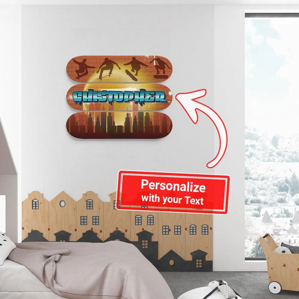 Personalized Astounding Skateboarding City Skateboard Wall Art