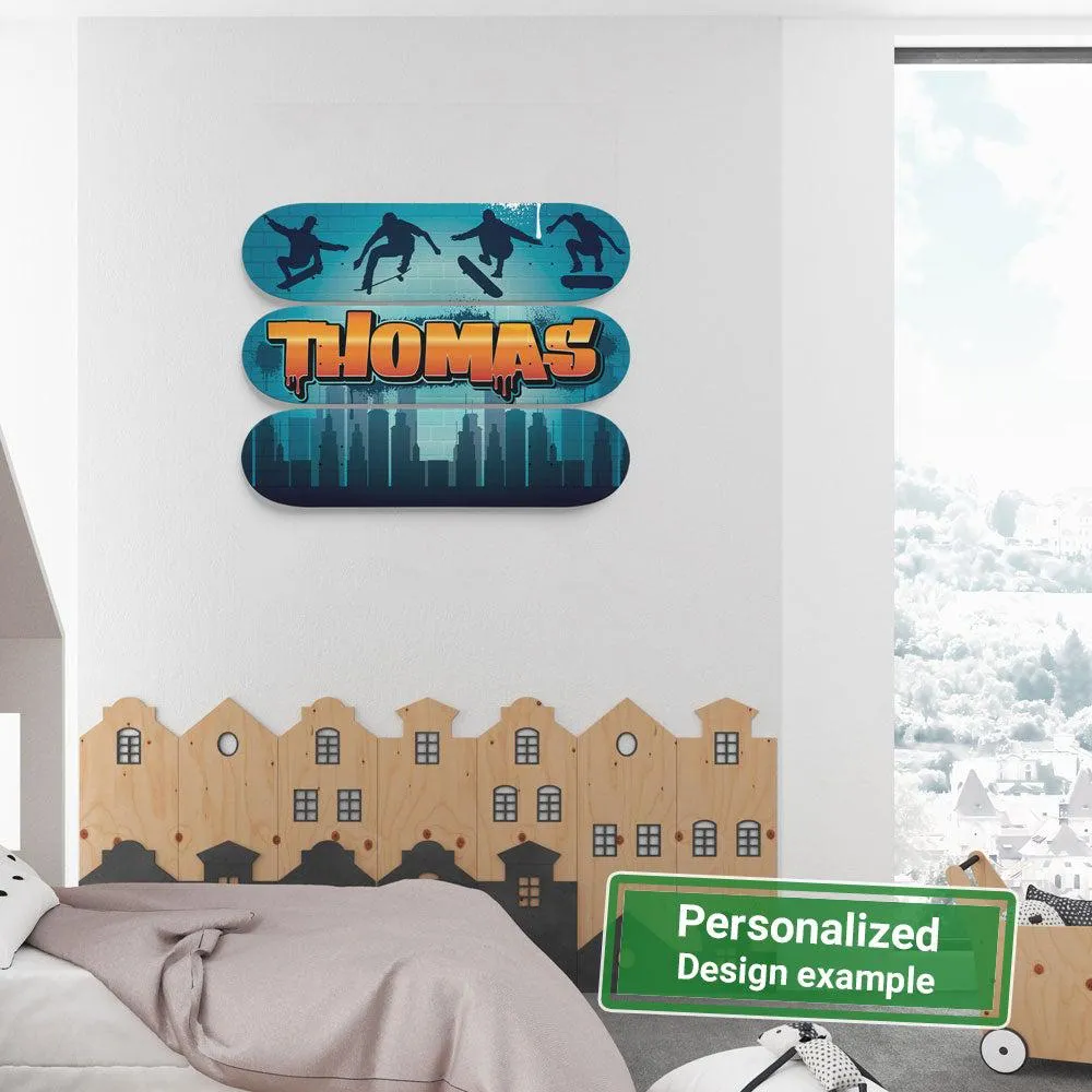 Personalized Astounding Skateboarding City Skateboard Wall Art