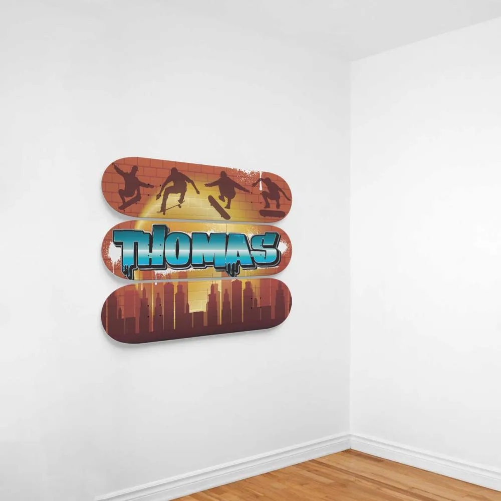 Personalized Astounding Skateboarding City Skateboard Wall Art