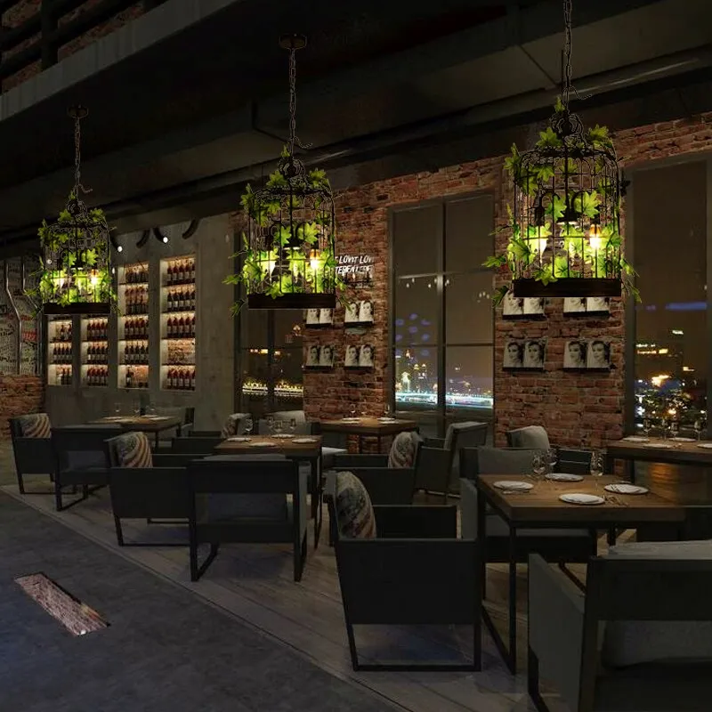 Plant chandelier net red music western restaurant coffee bar hot pot shop lighting creative cherry blossom green plant retro