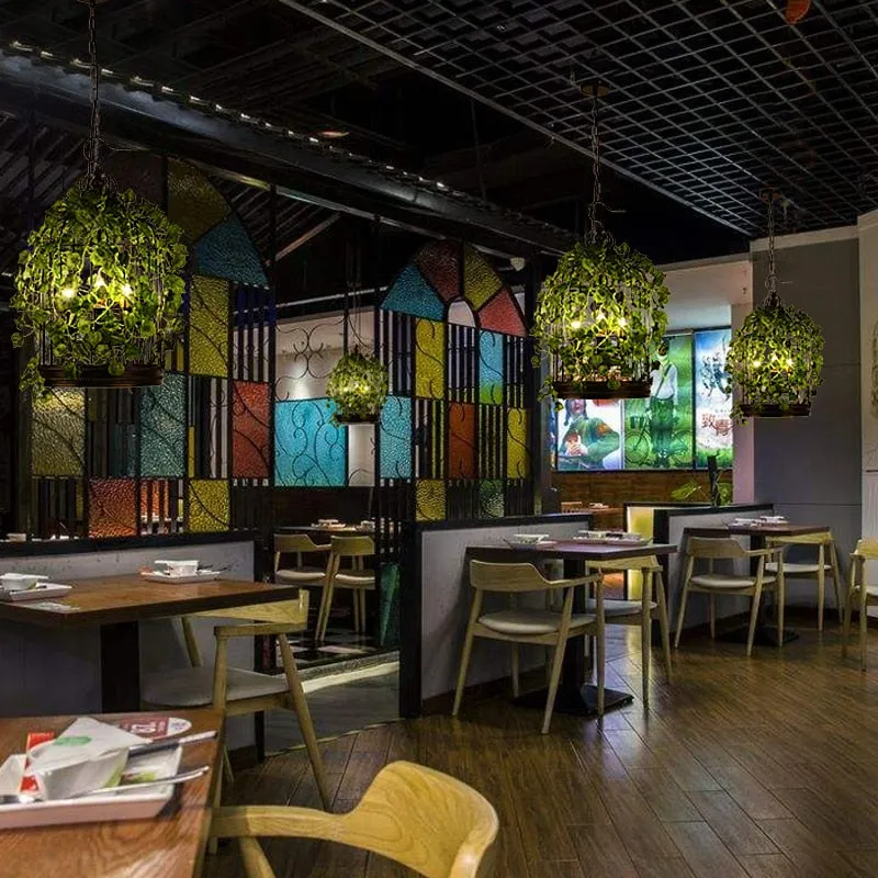 Plant chandelier net red music western restaurant coffee bar hot pot shop lighting creative cherry blossom green plant retro