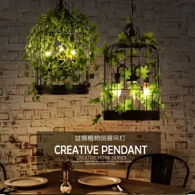 Plant chandelier net red music western restaurant coffee bar hot pot shop lighting creative cherry blossom green plant retro