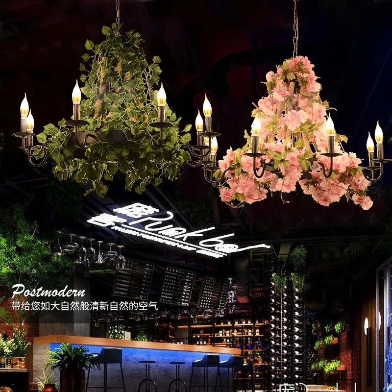 Plants Pendant Light Creative Music Restaurant Milk Tea Shop Bar Hot Pot Shop Cherry Blossom Simulation Green Plants Chandelier