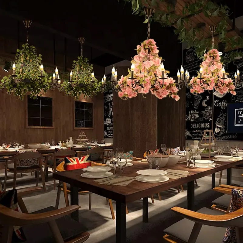 Plants Pendant Light Creative Music Restaurant Milk Tea Shop Bar Hot Pot Shop Cherry Blossom Simulation Green Plants Chandelier