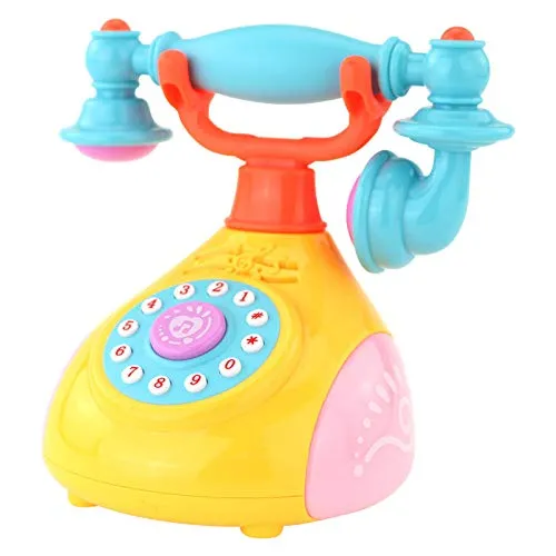 PLUSPOINT Retro Baby Phone Toy for 1 2 3 Year Old with Light, Music - Phone Toy for Baby 6-36 Months Toddler Kids Educational Phone Call & Chat Learning Play Phone Toy for Role-Play Fun