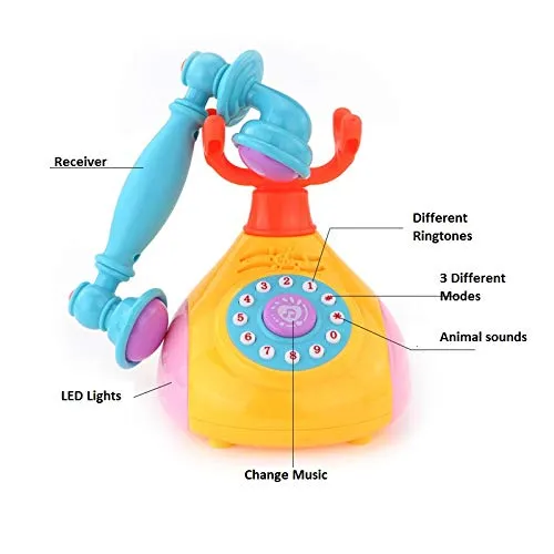 PLUSPOINT Retro Baby Phone Toy for 1 2 3 Year Old with Light, Music - Phone Toy for Baby 6-36 Months Toddler Kids Educational Phone Call & Chat Learning Play Phone Toy for Role-Play Fun