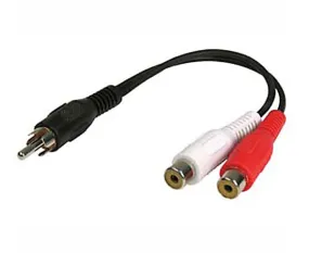 RCA Splitter: Single RCA-Male to Dual RCA-Female Audio Connectors, 6 Inch