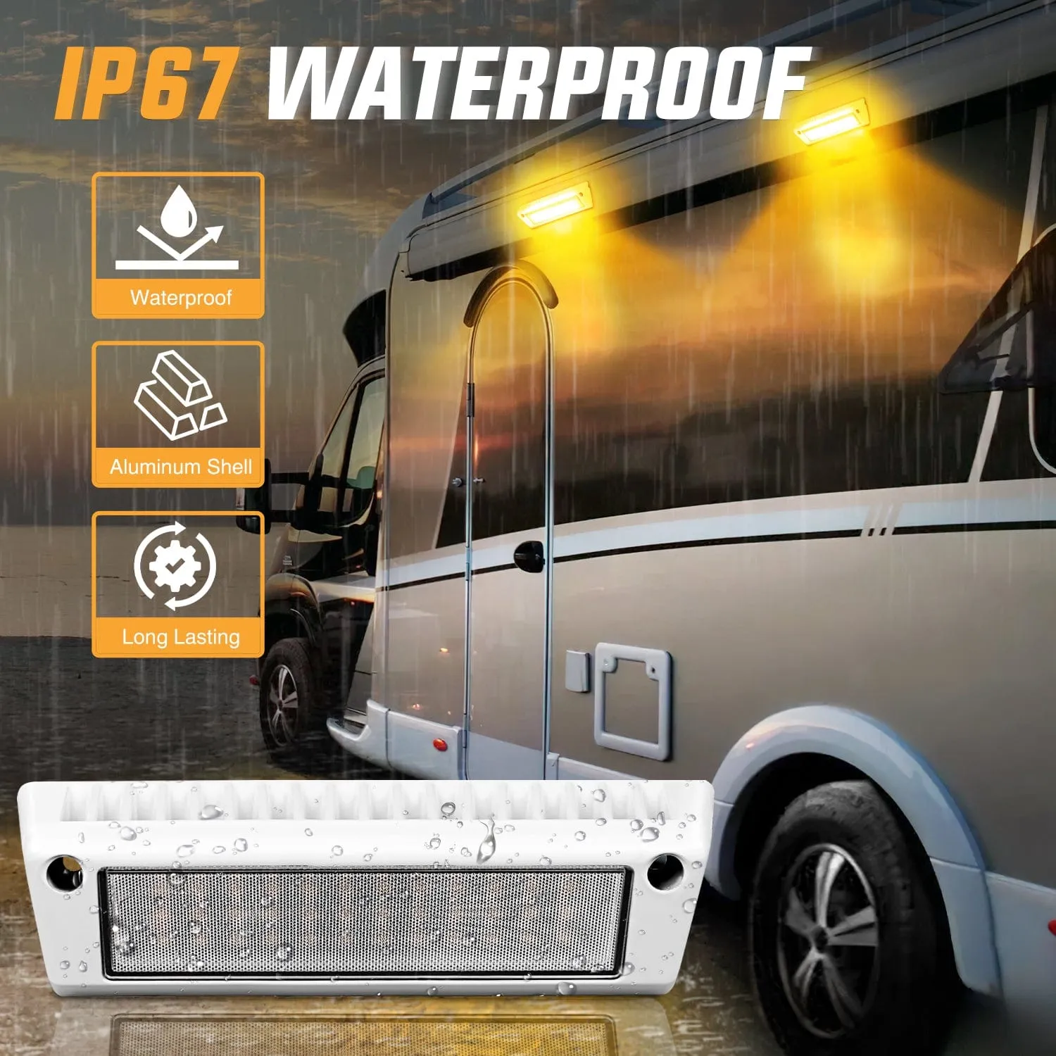 RV Exterior Light 2PCS 9 Inch Amber Beam Porch Lights White Aluminum
