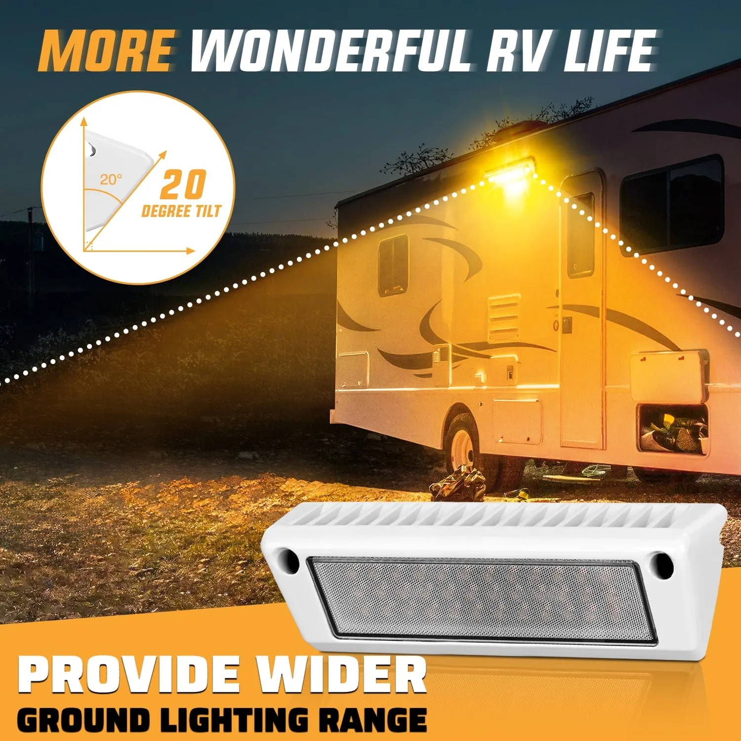 RV Exterior Light 2PCS 9 Inch Amber Beam Porch Lights White Aluminum