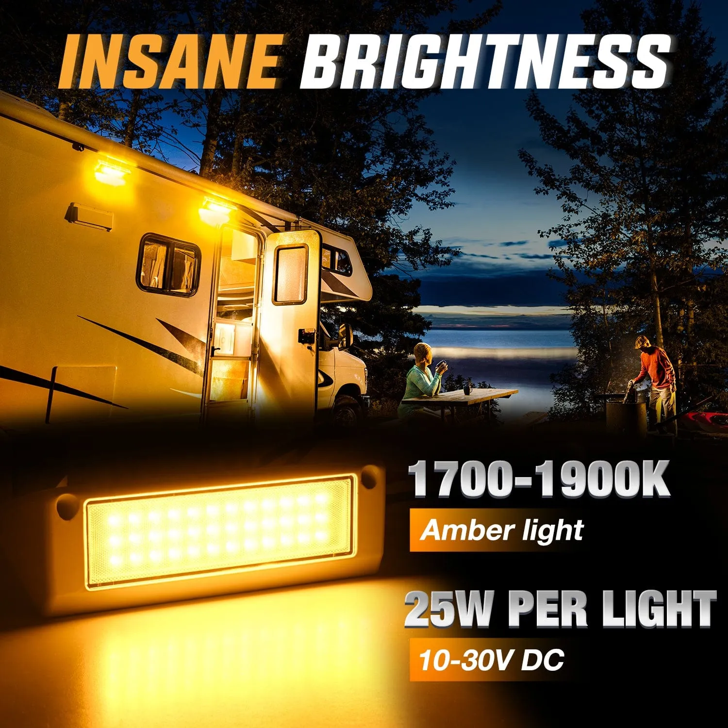 RV Exterior Light 2PCS 9 Inch Amber Beam Porch Lights White Aluminum