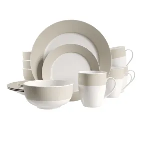 Safdie & Co. Dinnerset 16PC Round Rim Taupe Band