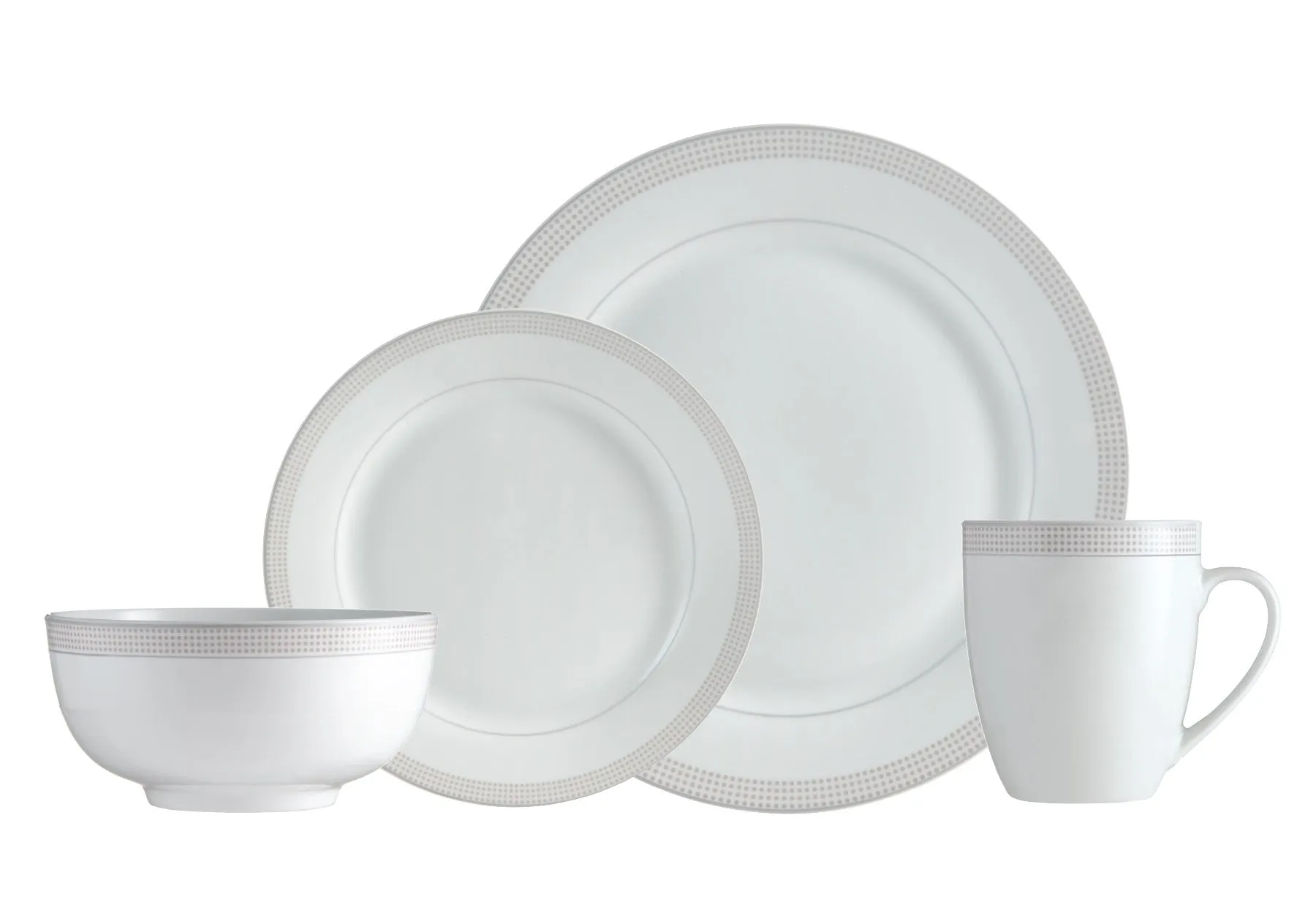 Safdie & Co. Dinnerset 16PC Round Rim Taupe Dot