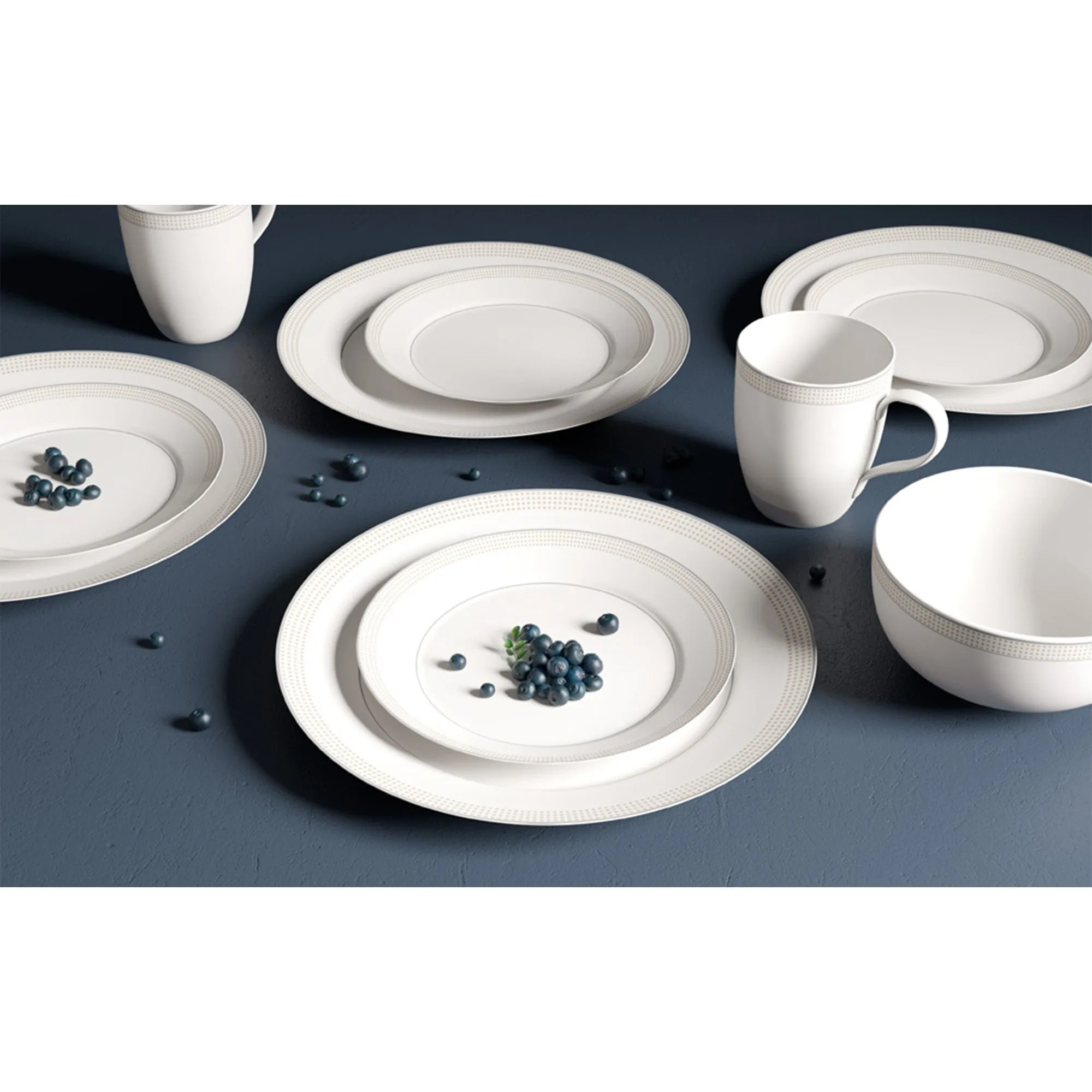 Safdie & Co. Dinnerset 16PC Round Rim Taupe Dot