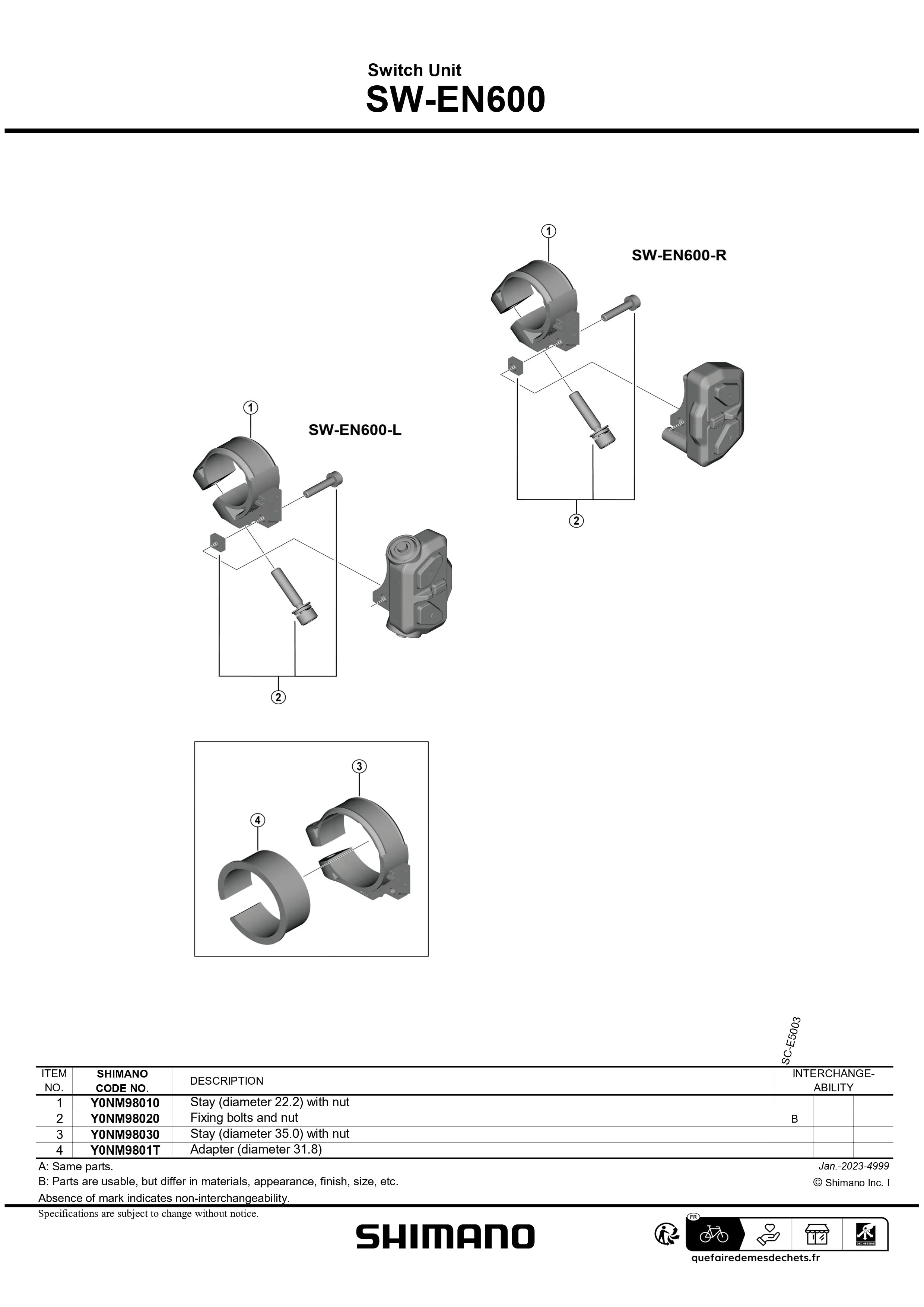 SHIMANO SW-EN600-L Left 22.2mm Assist Switch