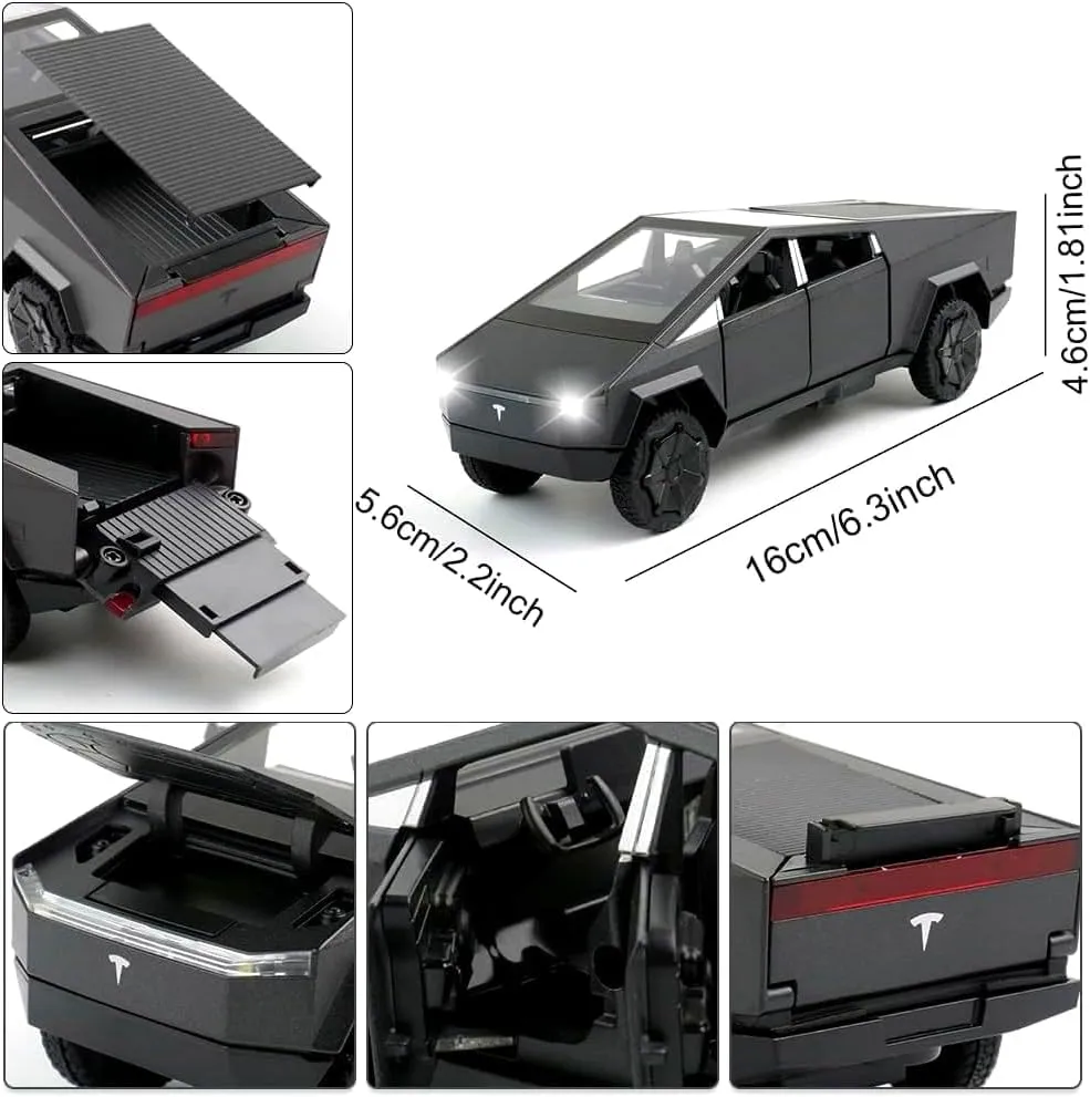 TESLA CYBER TRUCK PICK-UP TRAILER CAMPER 1:32 DIECAST METAL PULLBACK TOY CAR WITH OPENABLE DOORS & LIGHT, MUSIC BOYS CAR FOR KIDS BEST TOYS GIFTS TOYS FOR KIDS【 COLOR AS PER STOCK 】