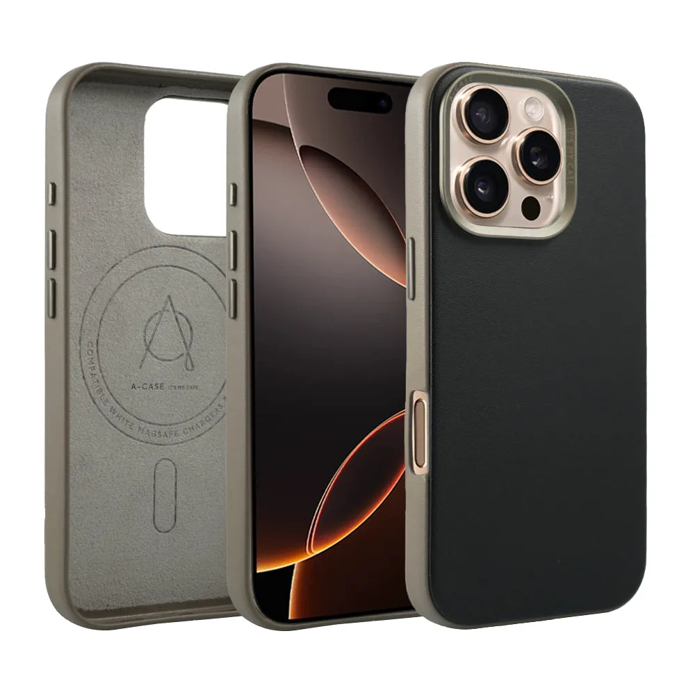 Vegan Leather Case For iPhone 16 Series - Black