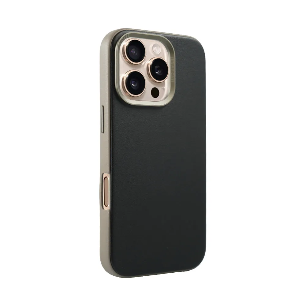 Vegan Leather Case For iPhone 16 Series - Black