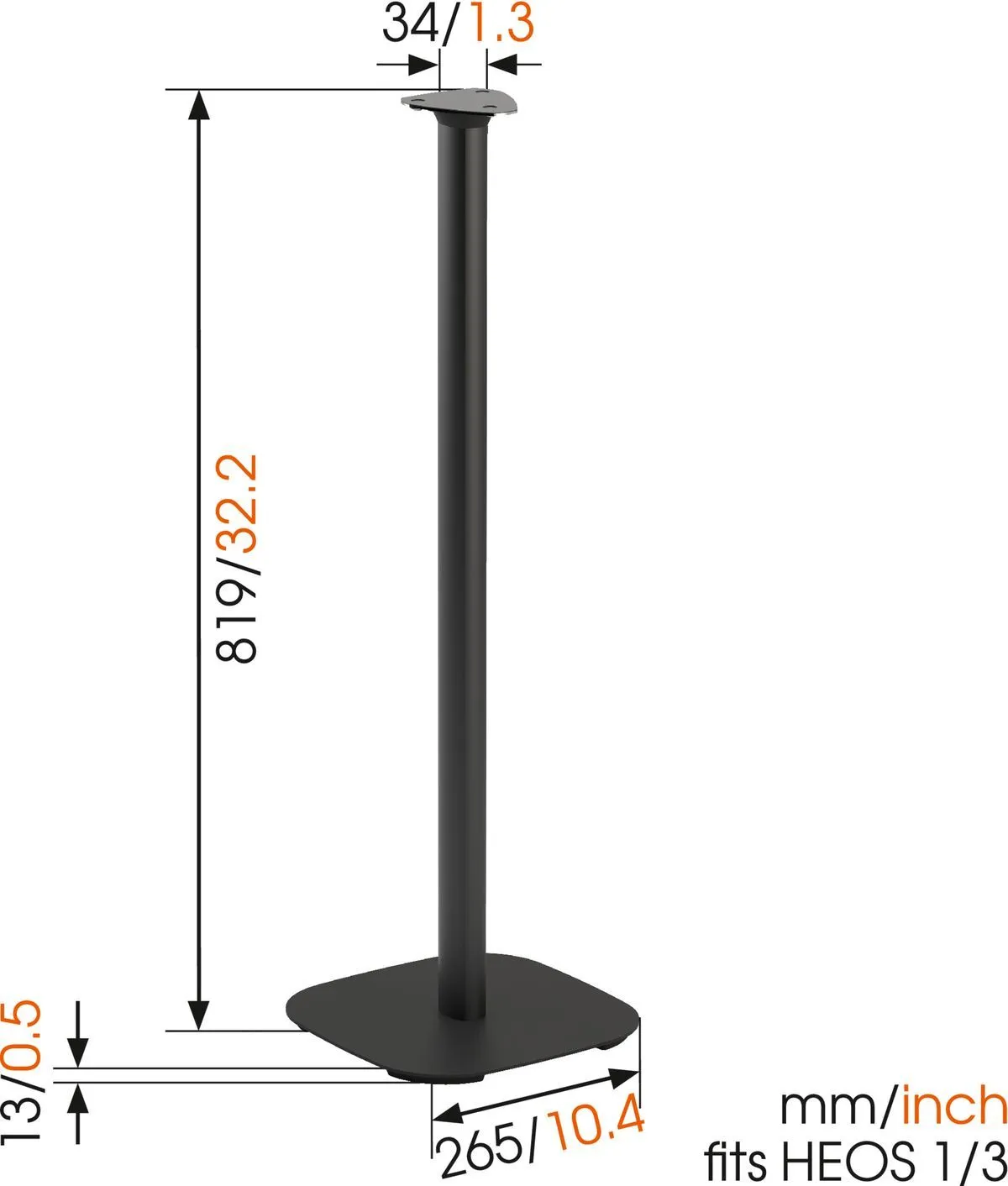 Vogel's Speaker Floor Stand for Denon HEOS - SOUND 5313 B for HEOS 1 & 3, Black (single stand)