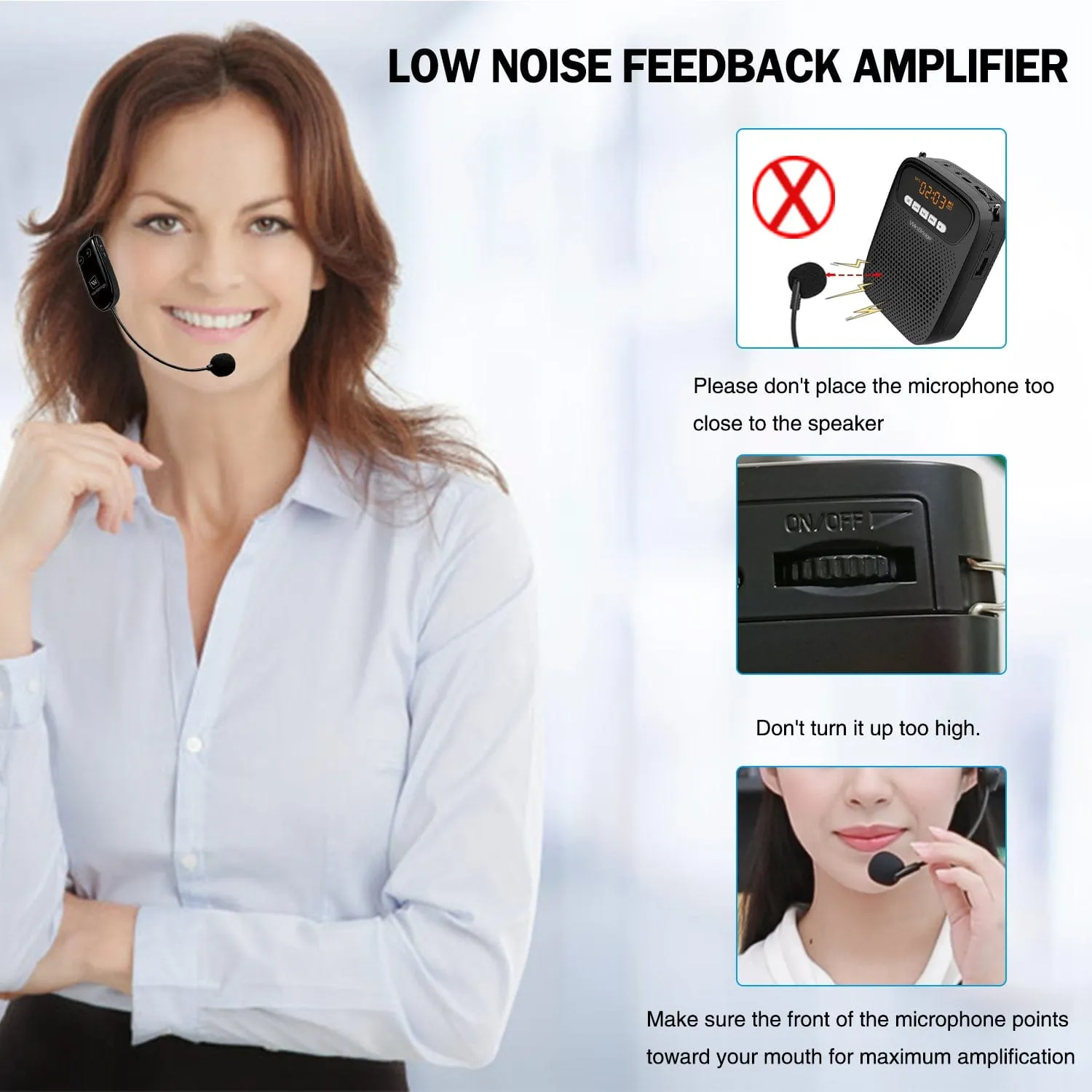 WinBridge S278UHF Portable Voice Amplifier Wireless & Wired Headset Microphone Speaker Mini Lightweight Personal Classroom Mic for Teachers Supports AUX Input,Bluetooth 5.0,Recording