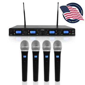 Wireless Microphone System, Uhf Quad Channel, Rack Mountable, Includes (4) Handheld Microphones