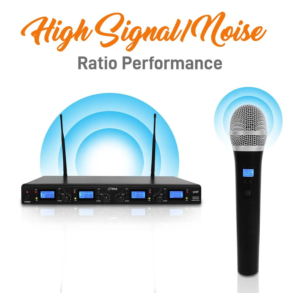 Wireless Microphone System, Uhf Quad Channel, Rack Mountable, Includes (4) Handheld Microphones