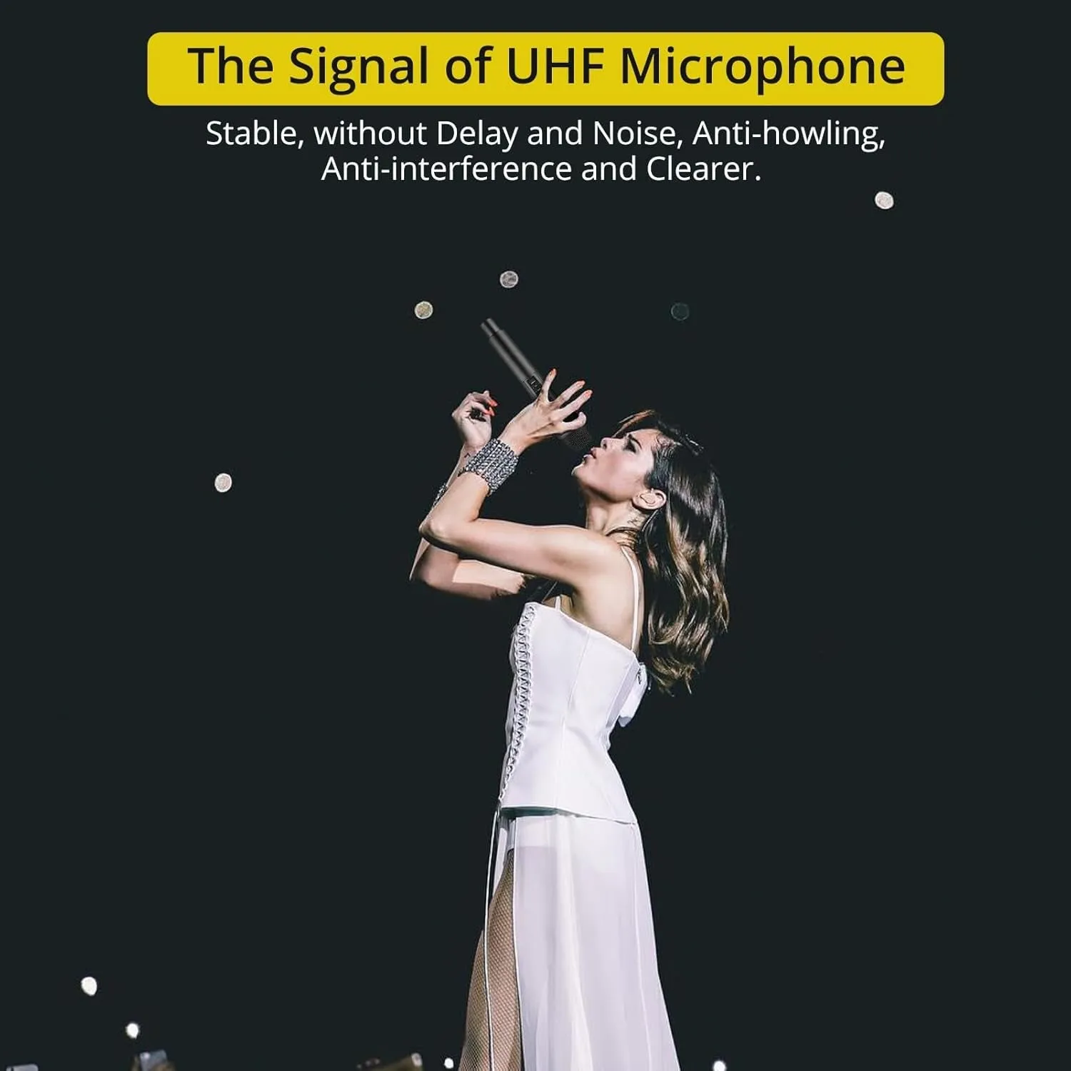 Wireless Microphones UHF with Volume Treble Bass Echo Control No Delay No Noise Cordless Dynamic Mic System with Rechargeable Receiver for Karaoke Machine Singing Wedding Church DJ Party Speech