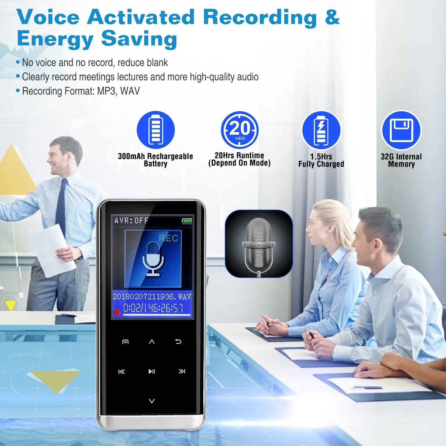 Wireless MP3 Player with Voice Recorder 32G Digital Music HiFi