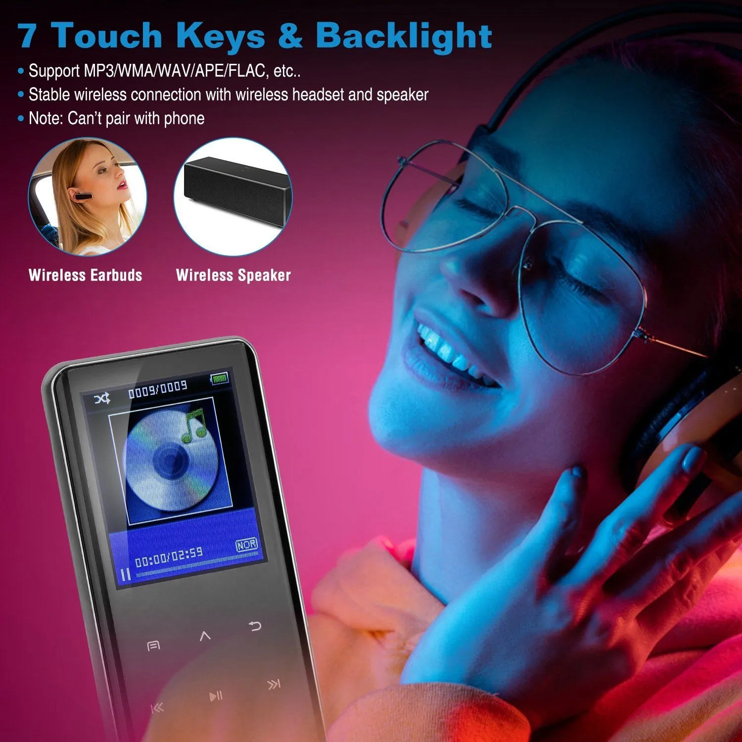 Wireless MP3 Player with Voice Recorder 32G Digital Music HiFi