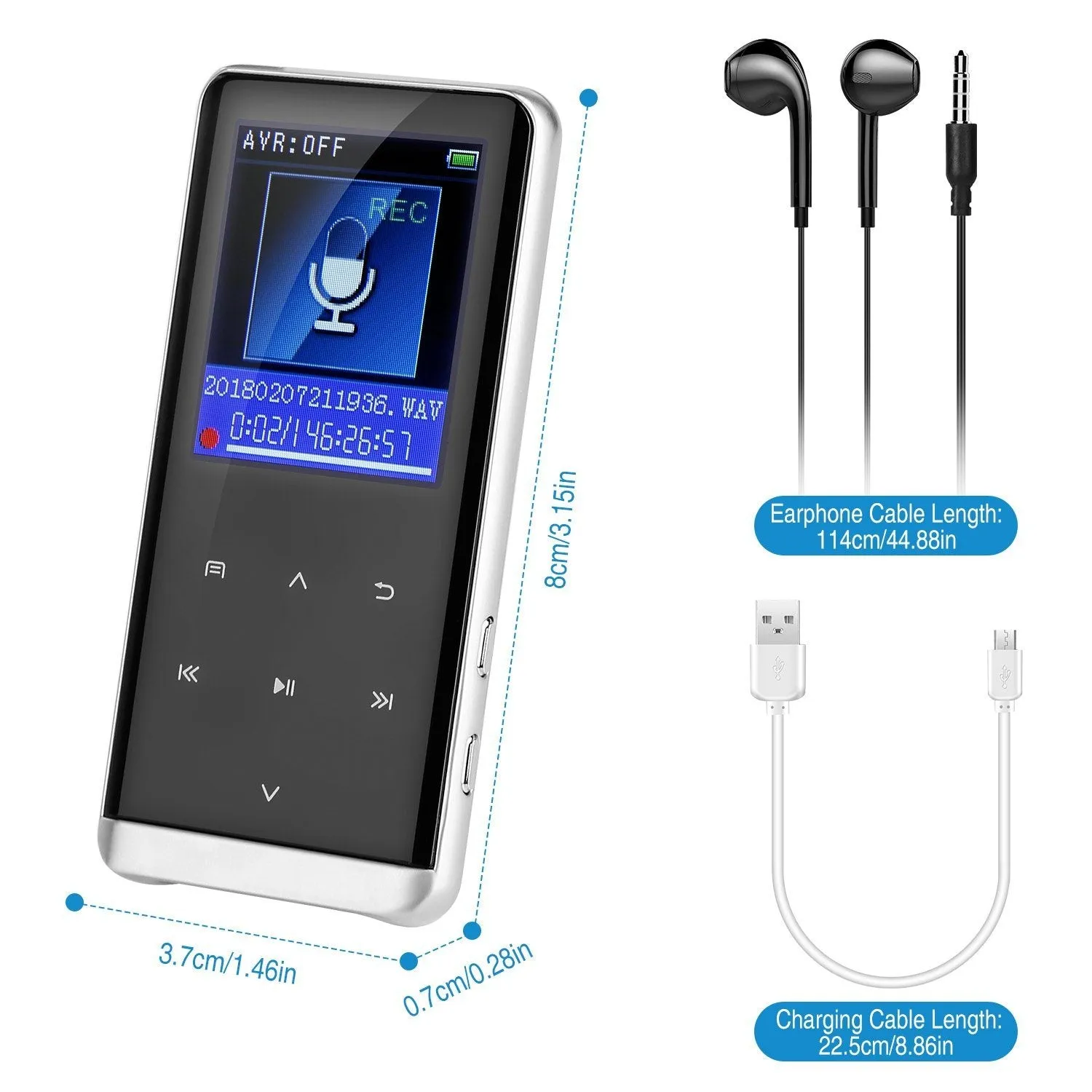 Wireless MP3 Player with Voice Recorder 32G Digital Music HiFi