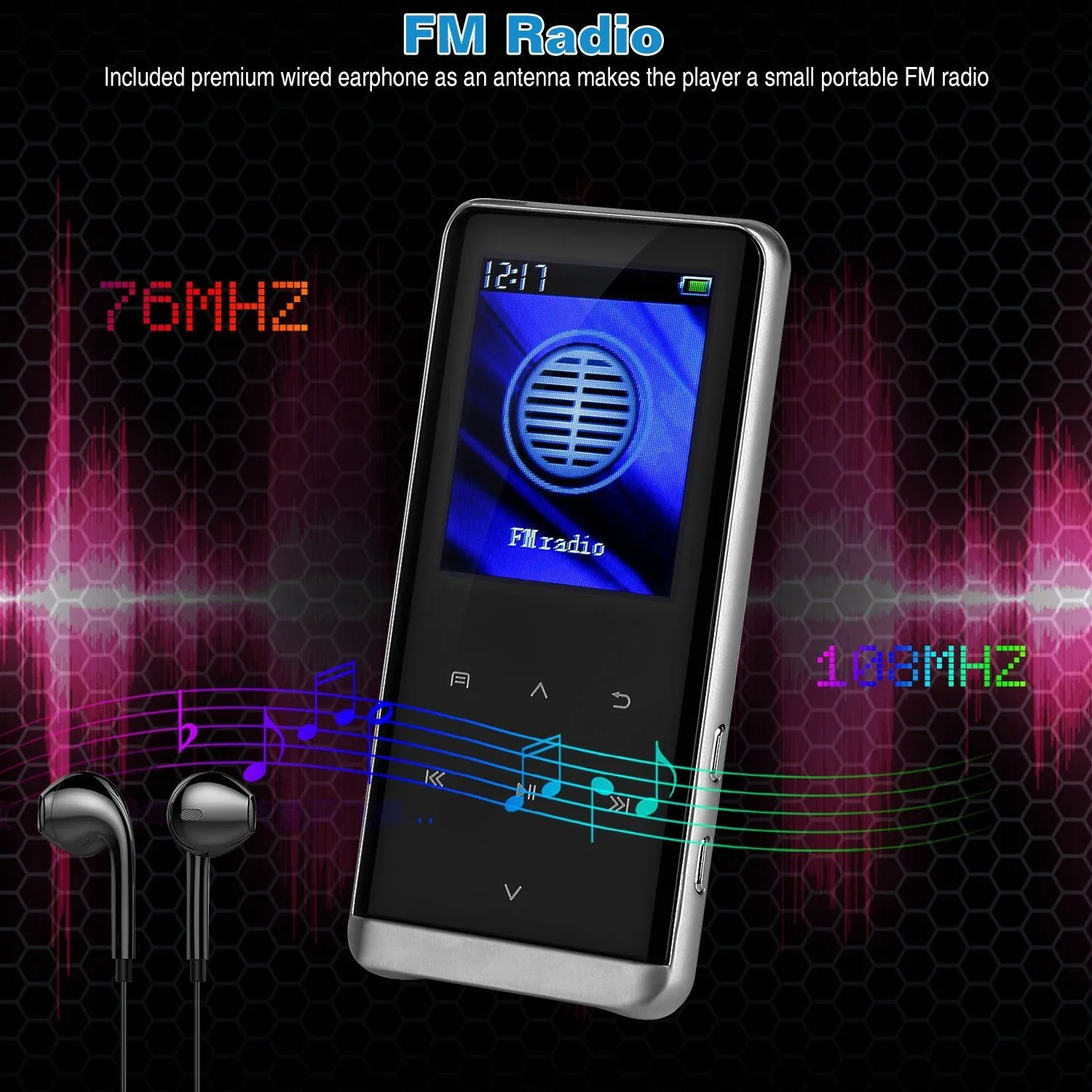 Wireless MP3 Player with Voice Recorder 32G Digital Music HiFi