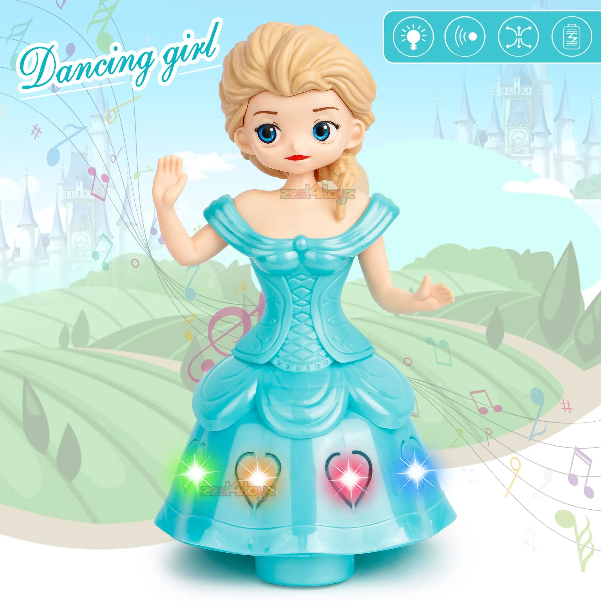 Zest 4 Toyz Musical Toys for Kids Dancing Doll Princess 360 Rotating Light & Sound Toy Bump and Go Action for 1 Year Old Baby Boys & Girls (Pack of 1) Random Colors