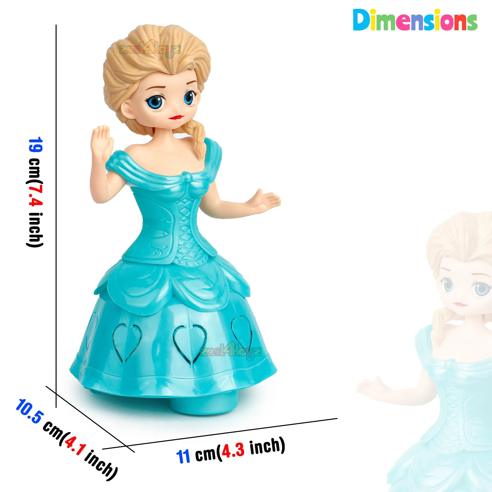 Zest 4 Toyz Musical Toys for Kids Dancing Doll Princess 360 Rotating Light & Sound Toy Bump and Go Action for 1 Year Old Baby Boys & Girls (Pack of 1) Random Colors