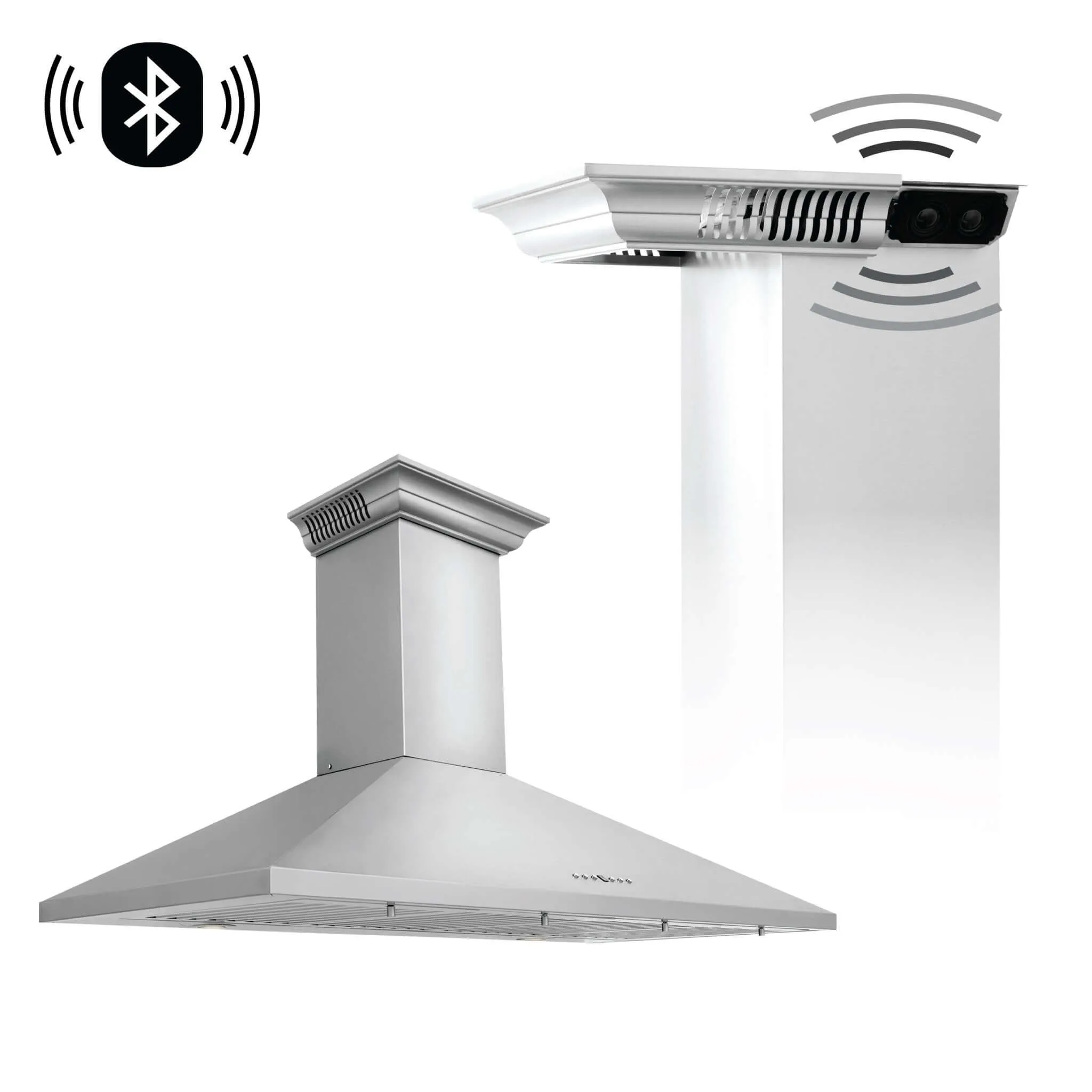 ZLINE Ducted Vent Wall Mount Range Hood in Stainless Steel with Built-in CrownSound Bluetooth Speakers (KL2CRN-BT)