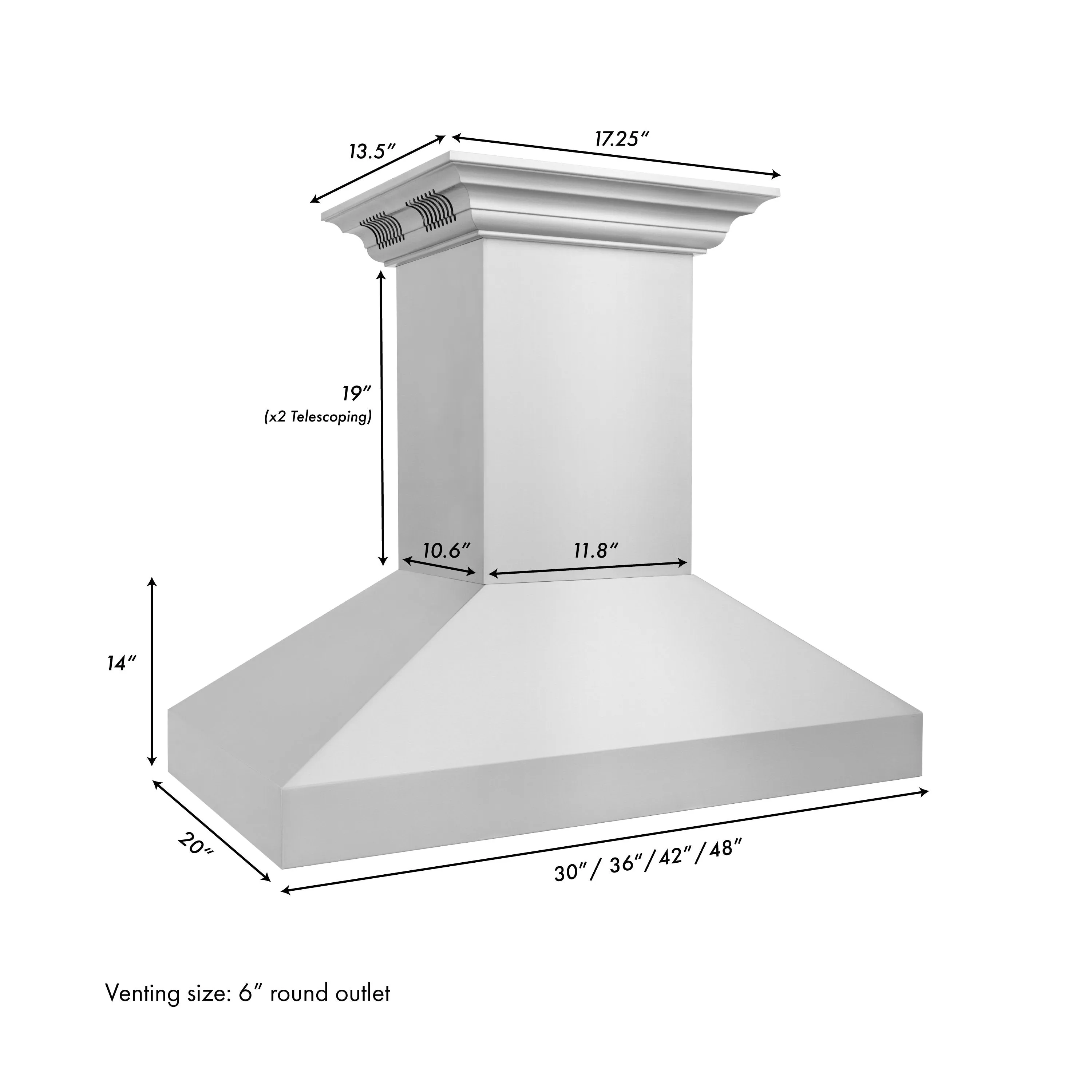 ZLINE Professional Island Mount Range Hood in Stainless Steel with Built-in CrownSound® Bluetooth Speakers (597iCRN-BT)