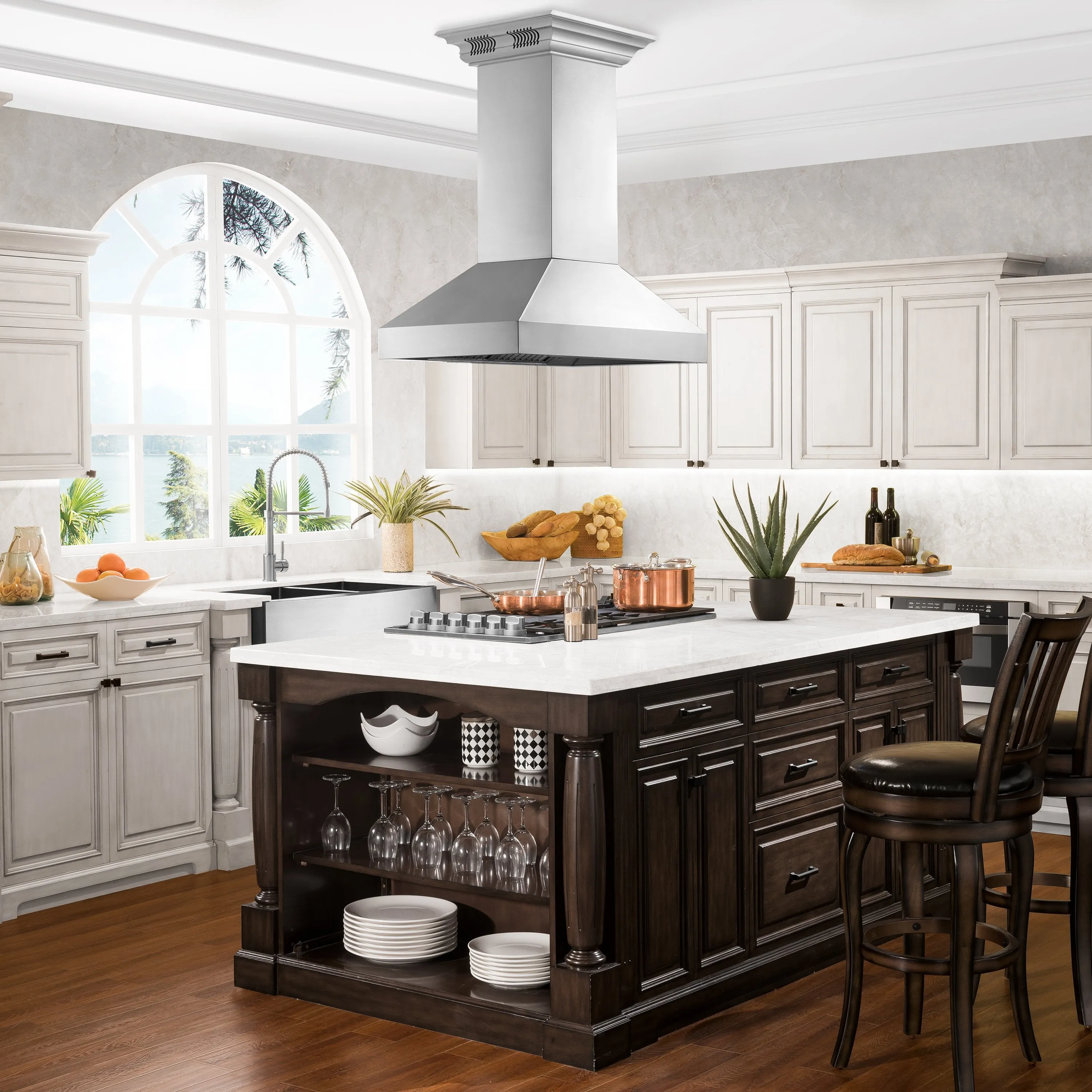 ZLINE Professional Island Mount Range Hood in Stainless Steel with Built-in CrownSound® Bluetooth Speakers (597iCRN-BT)